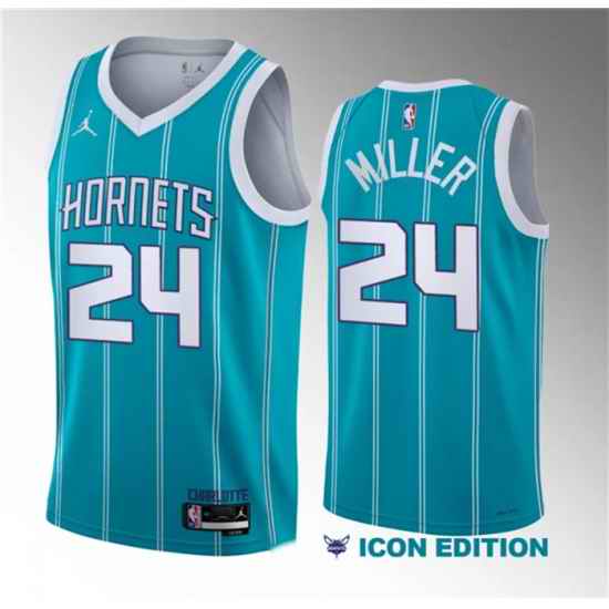 Men Charlotte Hornets 24 Brandon Miller Teal 2022 23 Draft Icon Edition Stitched Basketball Jersey